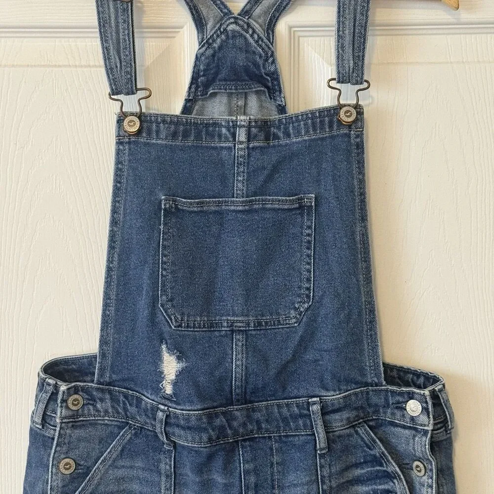 Hollister Boyfriend Short Denim Overalls Size Large Distressed Raw Hem Stretch